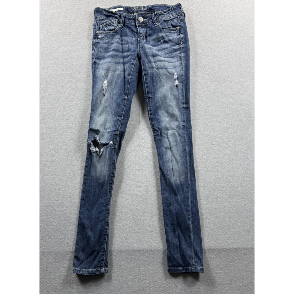 Decree Skinny Jeans Juniors 3 Blue Medium Wash Distressed Stretch Denim 27x31